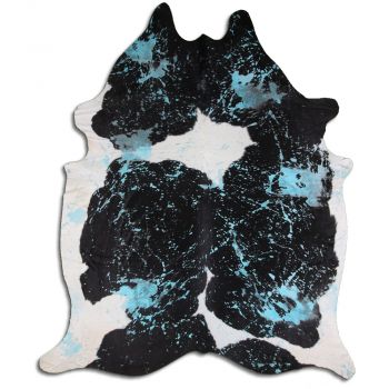 LG&#47;XL Brazilian Aqua Splatter Distressed Black &#47; White cowhide rugs. Measures approx. 42.5-50 square feet #3